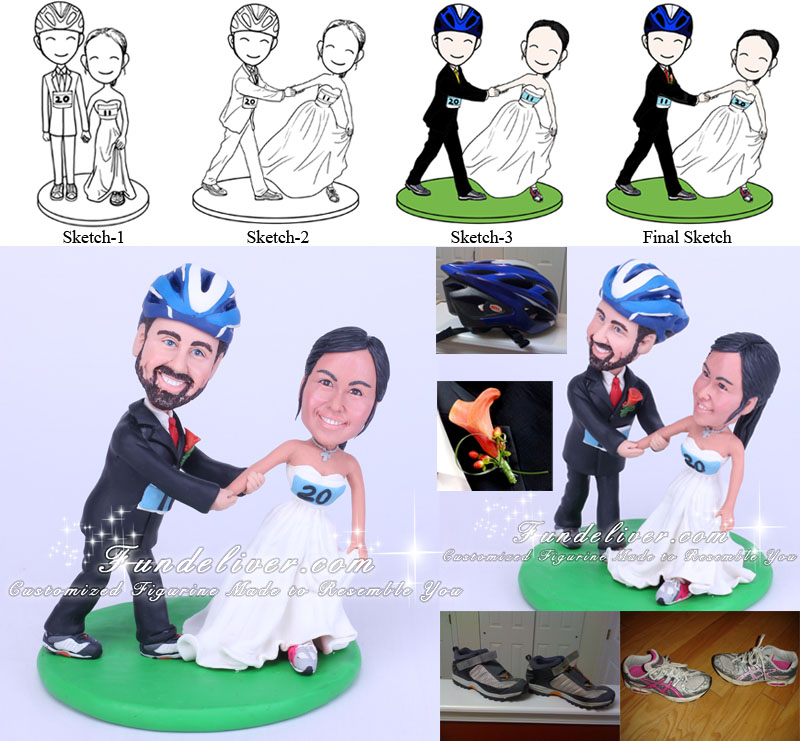 cyclist and runner wedding cake topper